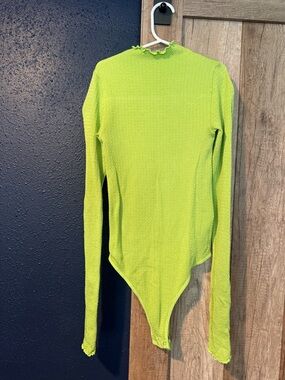 Neon Green Long-Sleeve Ribbed Bodysuit Sweater
